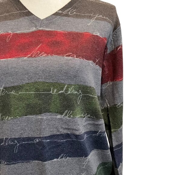 Desigual Men's Striped Striped V-Neck Wool Sweater Size Medium - Picture 3 of 10